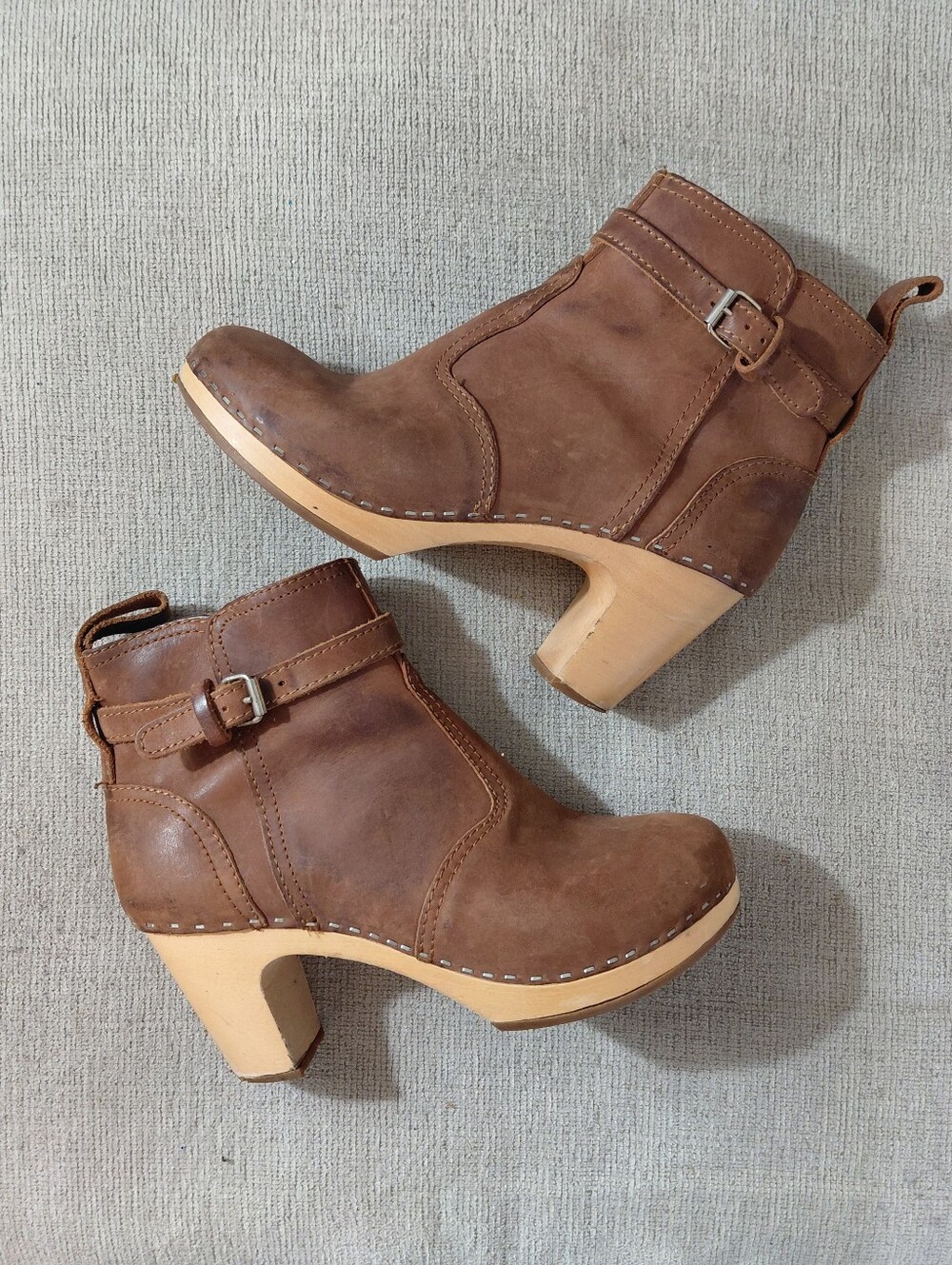 Swedish Hasbeens Jodhpur Brown Leather Buckle Clog Ankle Boots Size 7